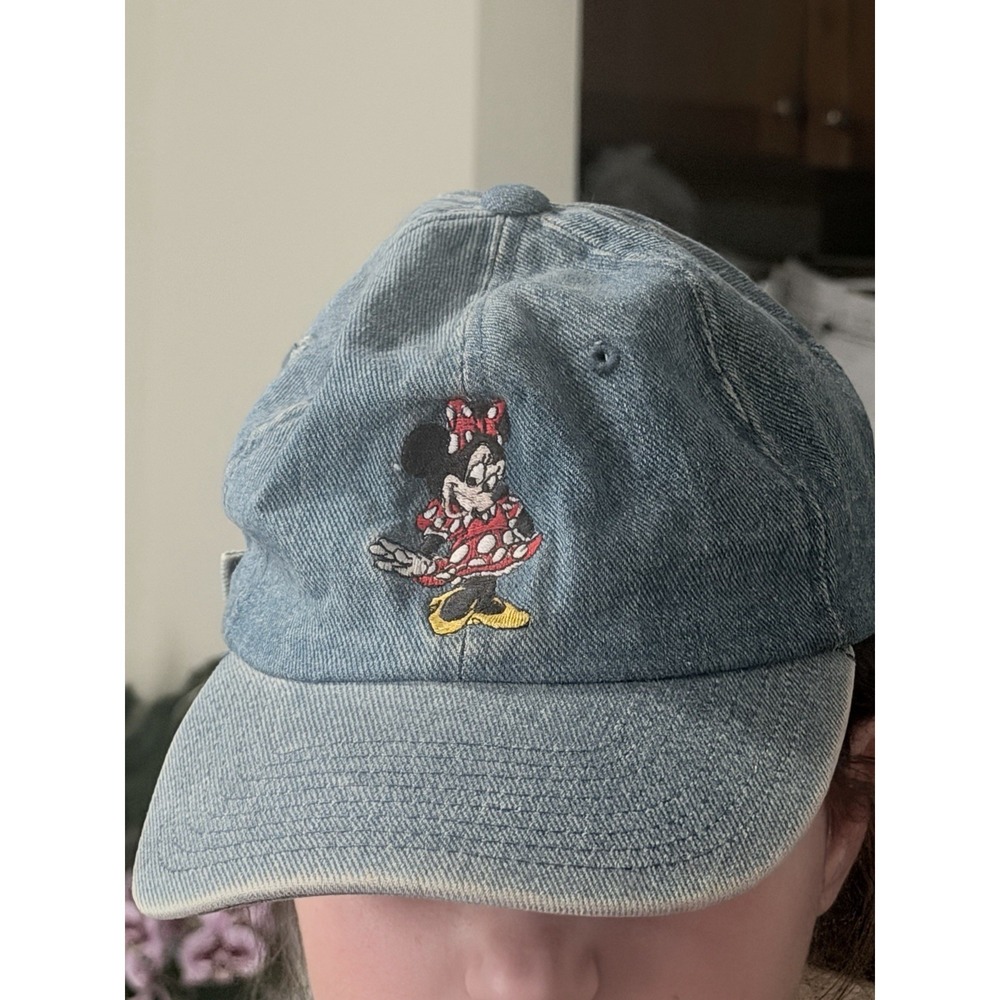 Vtg Disney World Denim Minnie Mouse Hat Strapback Cap Embroidered
